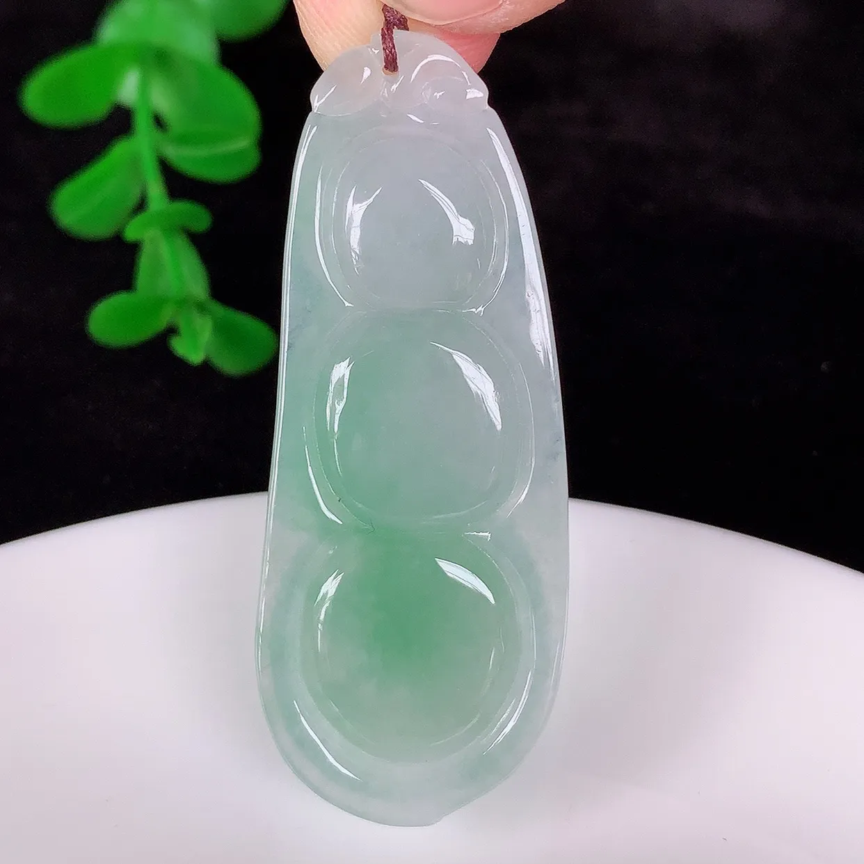 自然光实拍，冰润冰飘绿翡翠四季豆吊坠，平安豆福豆玉坠，冰润通透，豆粒饱满，寓意： 豆蔻年华！#57.29