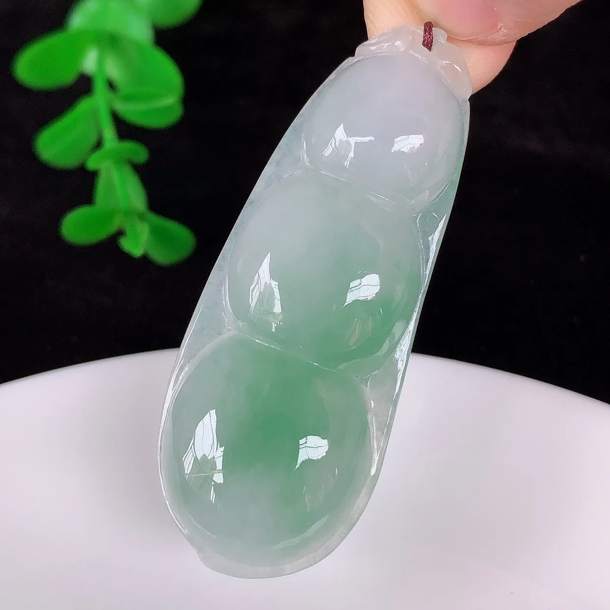 自然光实拍，冰润冰飘绿翡翠四季豆吊坠，平安豆福豆玉坠，冰润通透，豆粒饱满，寓意： 豆蔻年华！#57.29