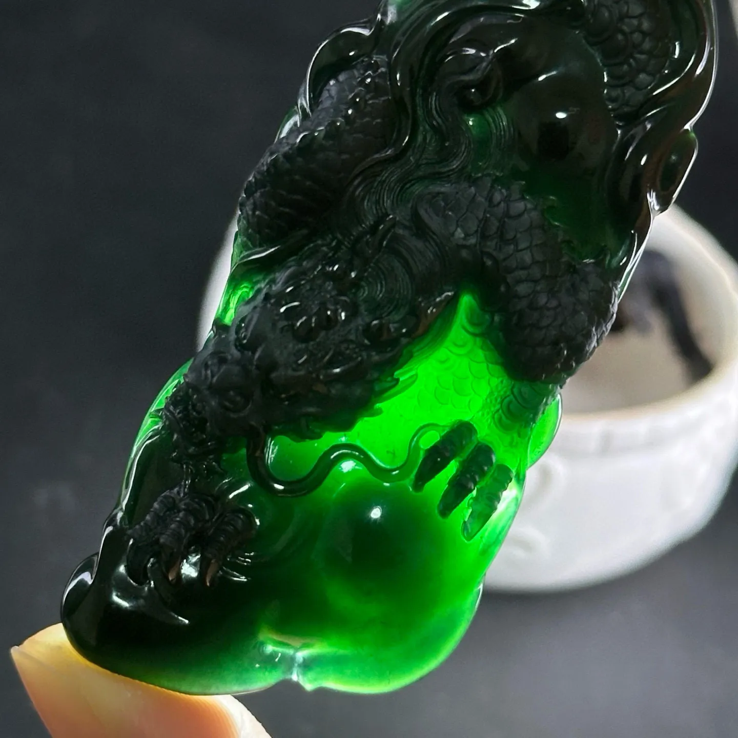 精品18k墨翠龙牌 打灯通透 油性十足 黑度极好