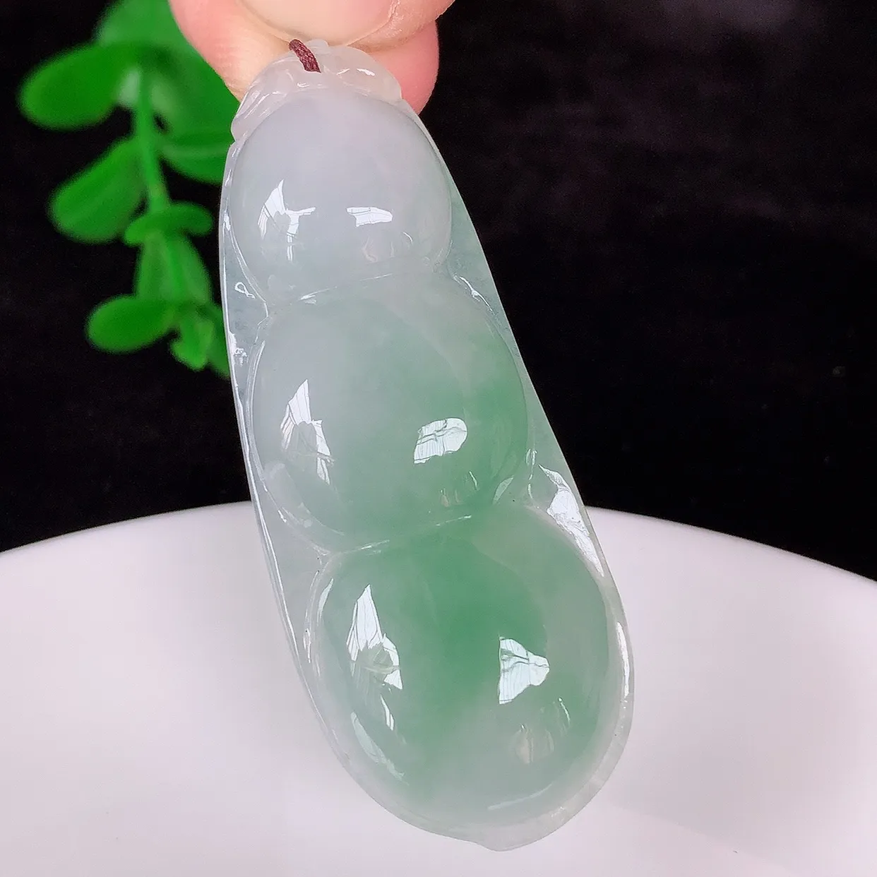 自然光实拍，冰润冰飘绿翡翠四季豆吊坠，平安豆福豆玉坠，冰润通透，豆粒饱满，寓意： 豆蔻年华！#57.29