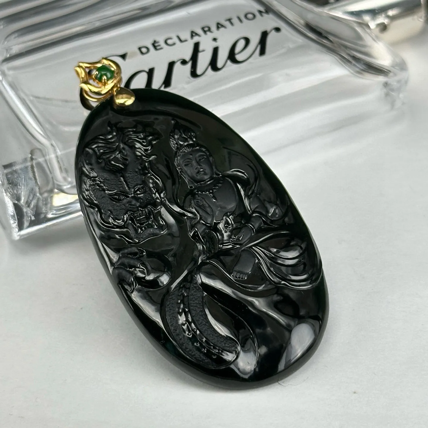 精品墨翠观音牌 种好色正 黑度极好 打灯通透