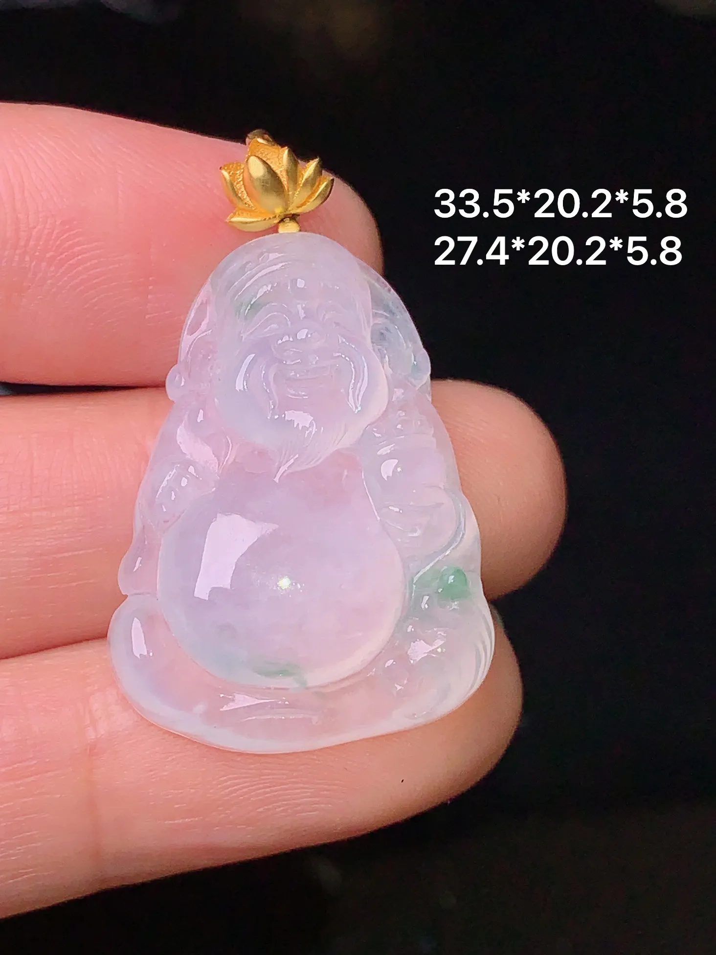 18k金飘绿佛公镶嵌吊坠 玉质细腻 色泽清新艳丽 整体尺寸33.5*20.2*5.8