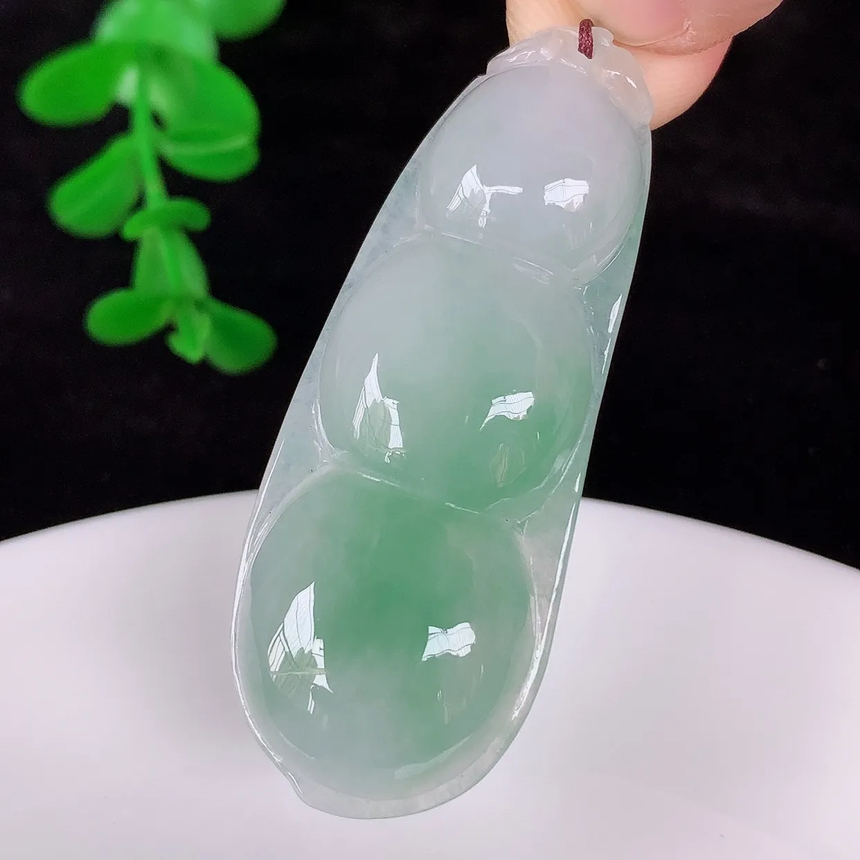 自然光实拍，冰润冰飘绿翡翠四季豆吊坠，平安豆福豆玉坠，冰润通透，豆粒饱满，寓意： 豆蔻年华！#57.29