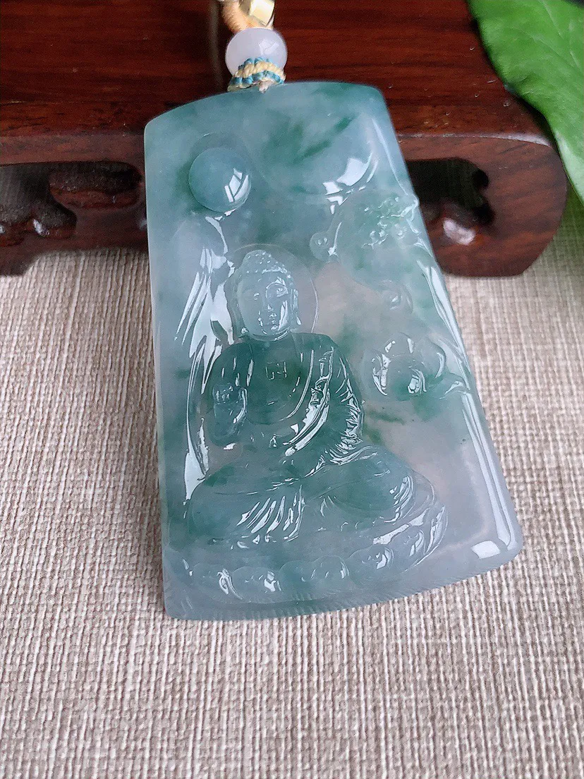 缅甸a货翡翠ddj老坑冰种飘花大日如来吊坠 整体63.4×39.8×6mm 34.52