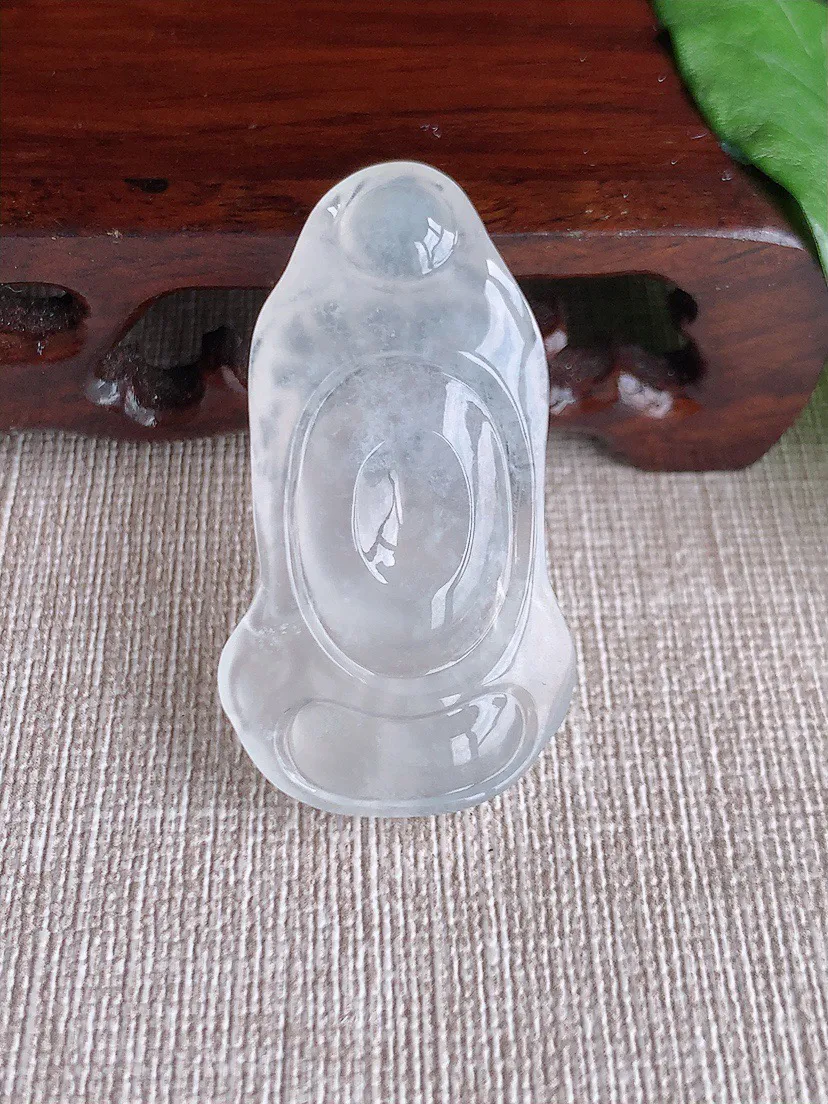 缅甸a货翡翠ddj老坑玻璃种白月光观音镶嵌件 整体44.2×24×7.7mm 12.14