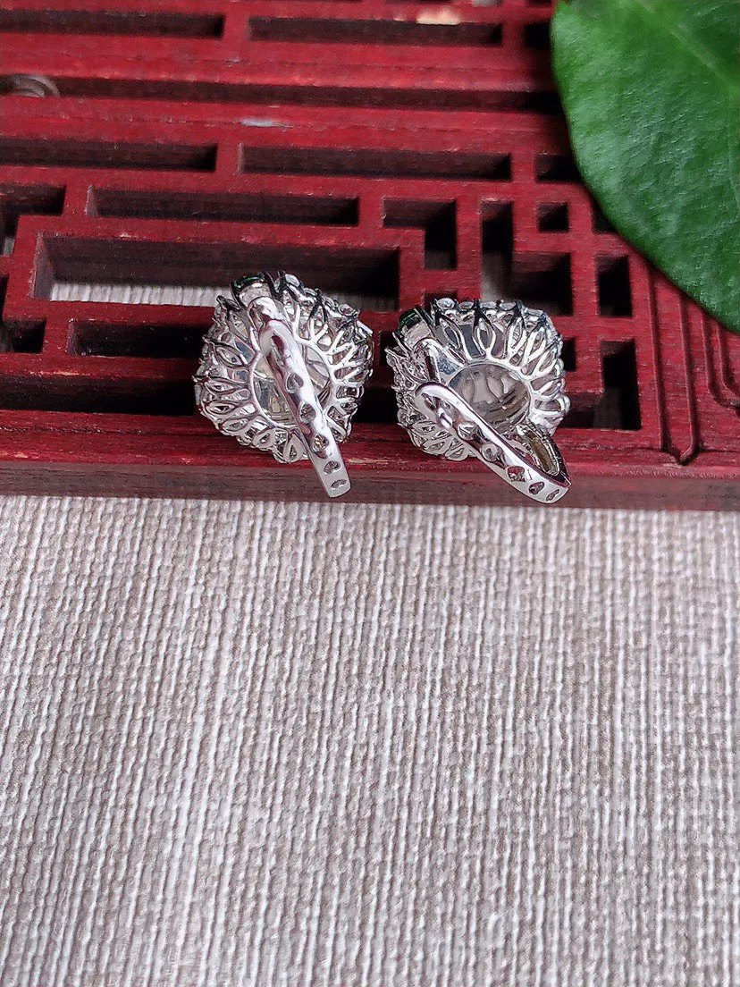 缅甸a货翡翠ddj老坑冰种18K金镶嵌黄翡蛋面耳坠 整体9×8.3mm 5.00