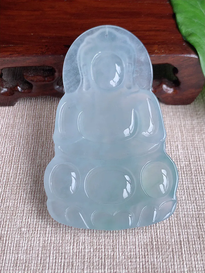 缅甸a货翡翠ddj老坑冰种白月光大正装观音吊坠 整体68.4×41.6×6mm 30.43