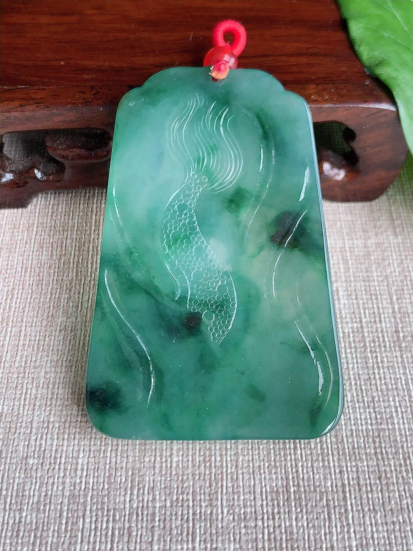 缅甸a货翡翠ddj老坑冰种飘花御龙观音吊坠  整体61.8×40.6×4.6mm 27.28