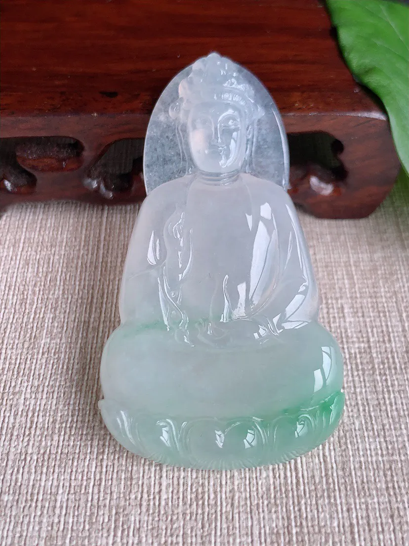 缅甸a货翡翠ddj老坑冰种飘绿素衣观音吊坠 整体64.4×35.8×6.7mm 28.00