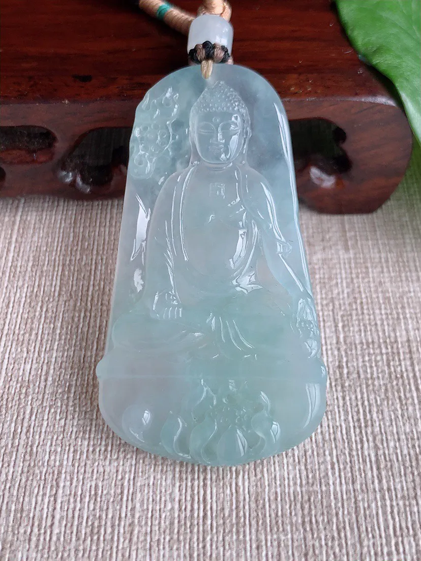 缅甸a货翡翠ddj老坑冰种晴水大日如来吊坠 整体55.4×30.6×5.2mm 24.00