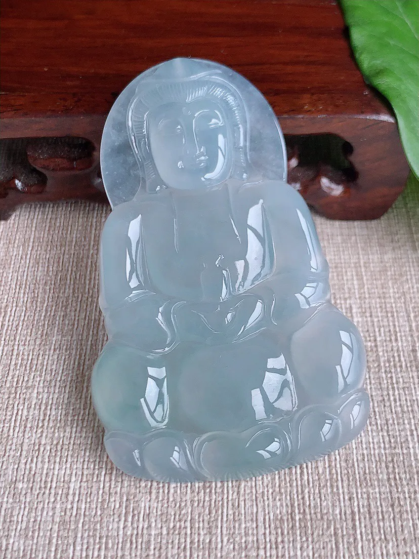 缅甸a货翡翠ddj老坑冰种白月光大正装观音吊坠 整体68.4×41.6×6mm 30.43