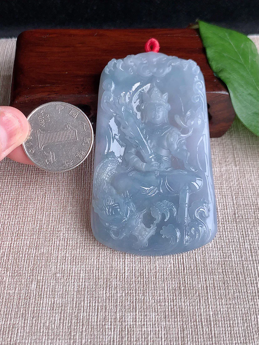 缅甸a货翡翠ddj老坑冰润紫罗兰虚空藏菩萨吊坠 整体72.6×42.6×7.2mm 50.31