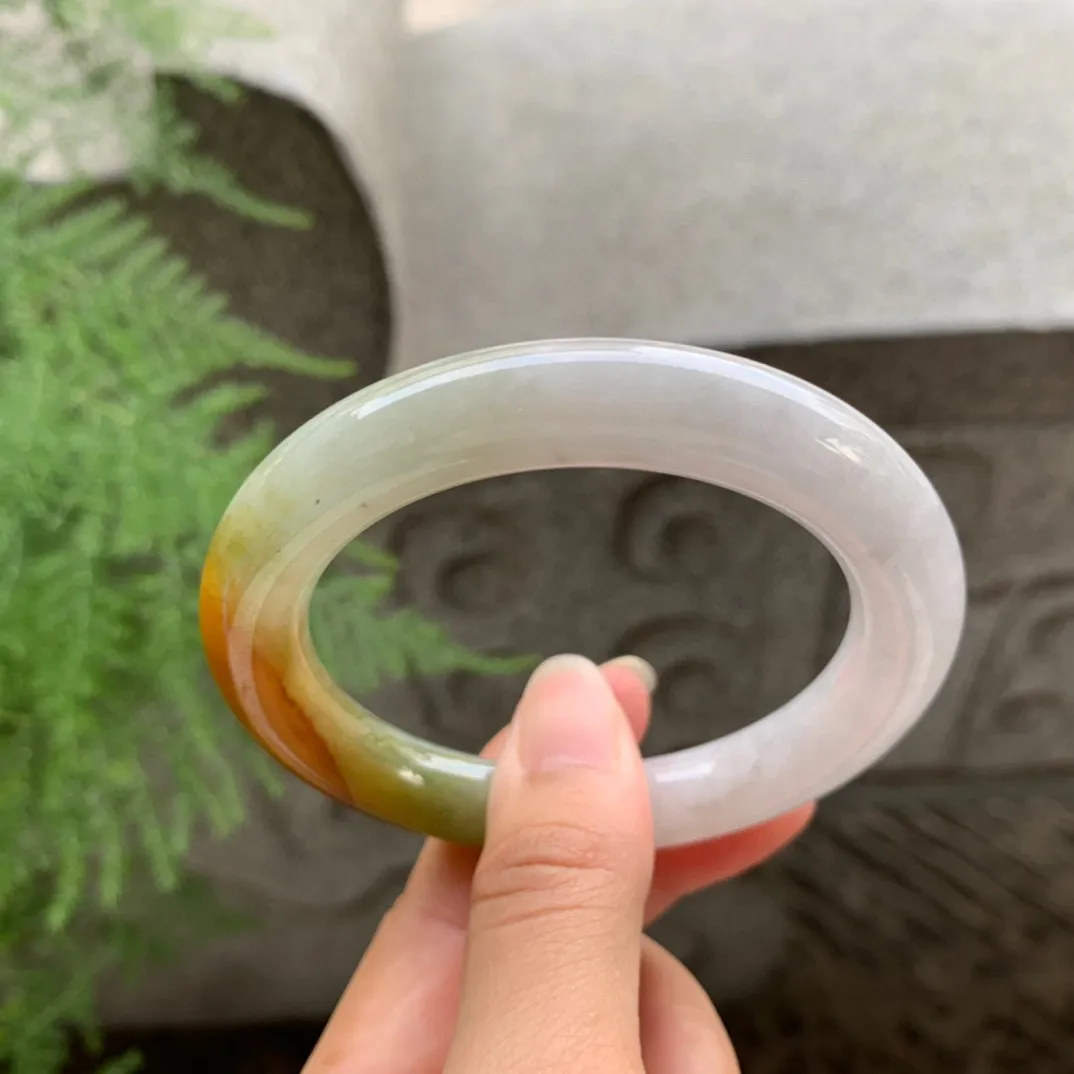 圈口 54.5-10【黄翡圆条手镯】圆条54 55可戴