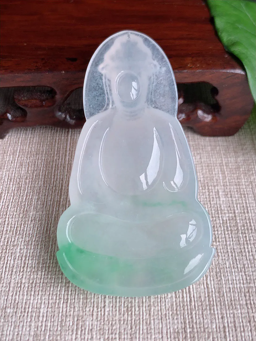 缅甸a货翡翠ddj老坑冰种飘绿素衣观音吊坠 整体64.4×35.8×6.7mm 28.00