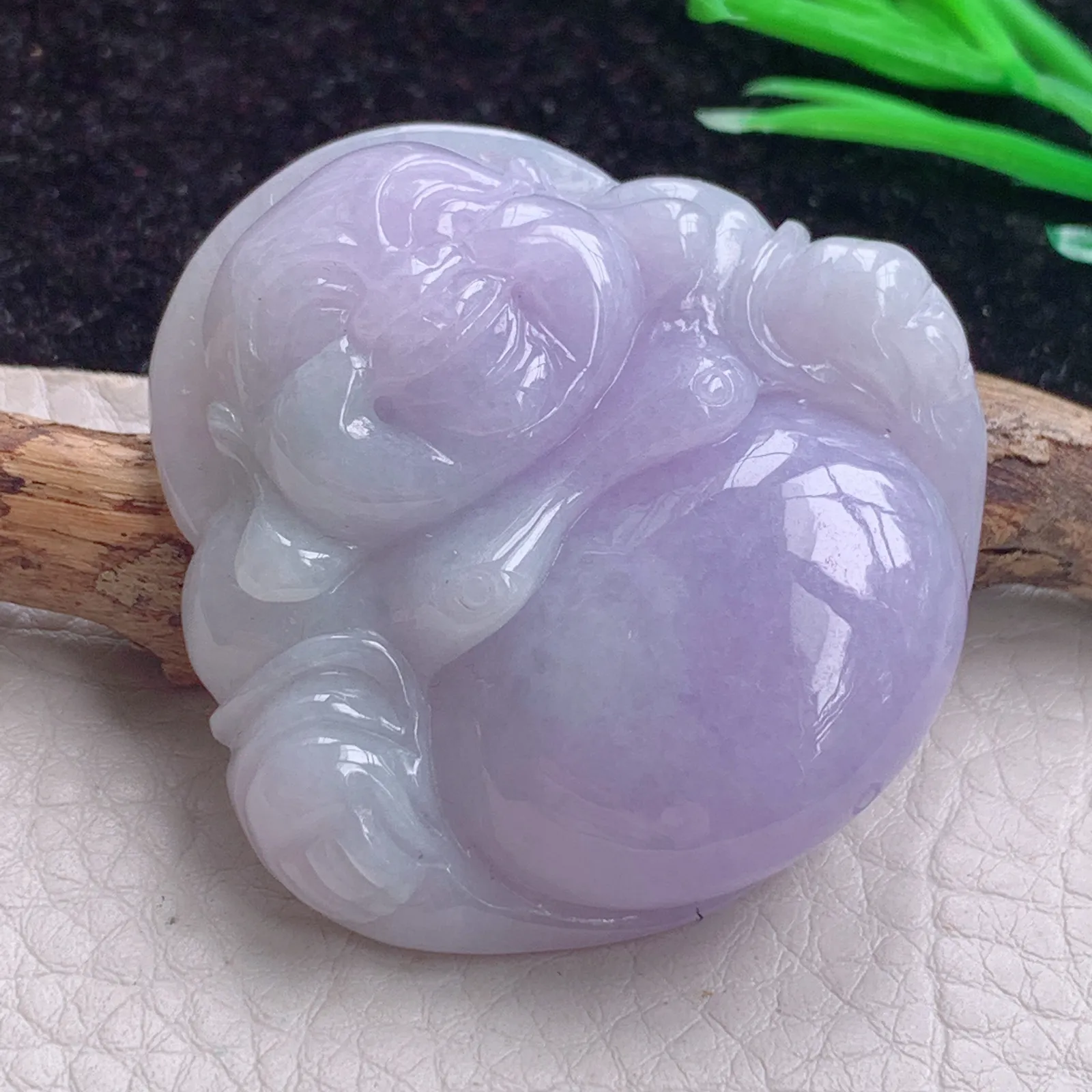 zen实拍45*46.5*12缅甸A货翡翠紫罗兰大佛公 开心佛玉吊坠 玉项坠