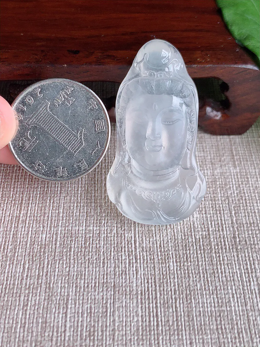 缅甸a货翡翠ddj老坑玻璃种白月光观音镶嵌件 整体44.2×24×7.7mm 12.14