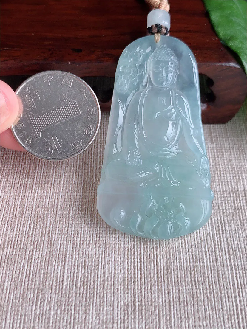 缅甸a货翡翠ddj老坑冰种晴水大日如来吊坠 整体55.4×30.6×5.2mm 24.00