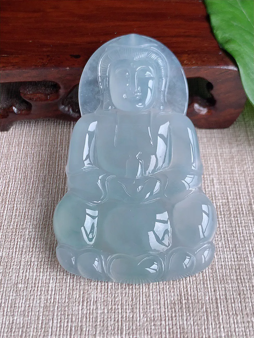 缅甸a货翡翠ddj老坑冰种白月光大正装观音吊坠 整体68.4×41.6×6mm 30.43