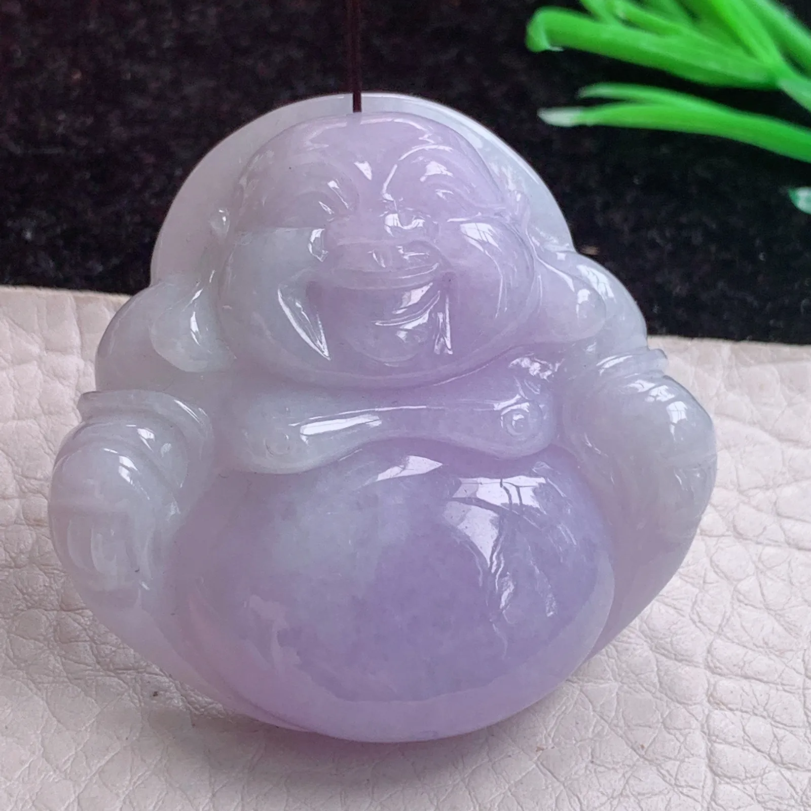 zen实拍45*46.5*12缅甸A货翡翠紫罗兰大佛公 开心佛玉吊坠 玉项坠