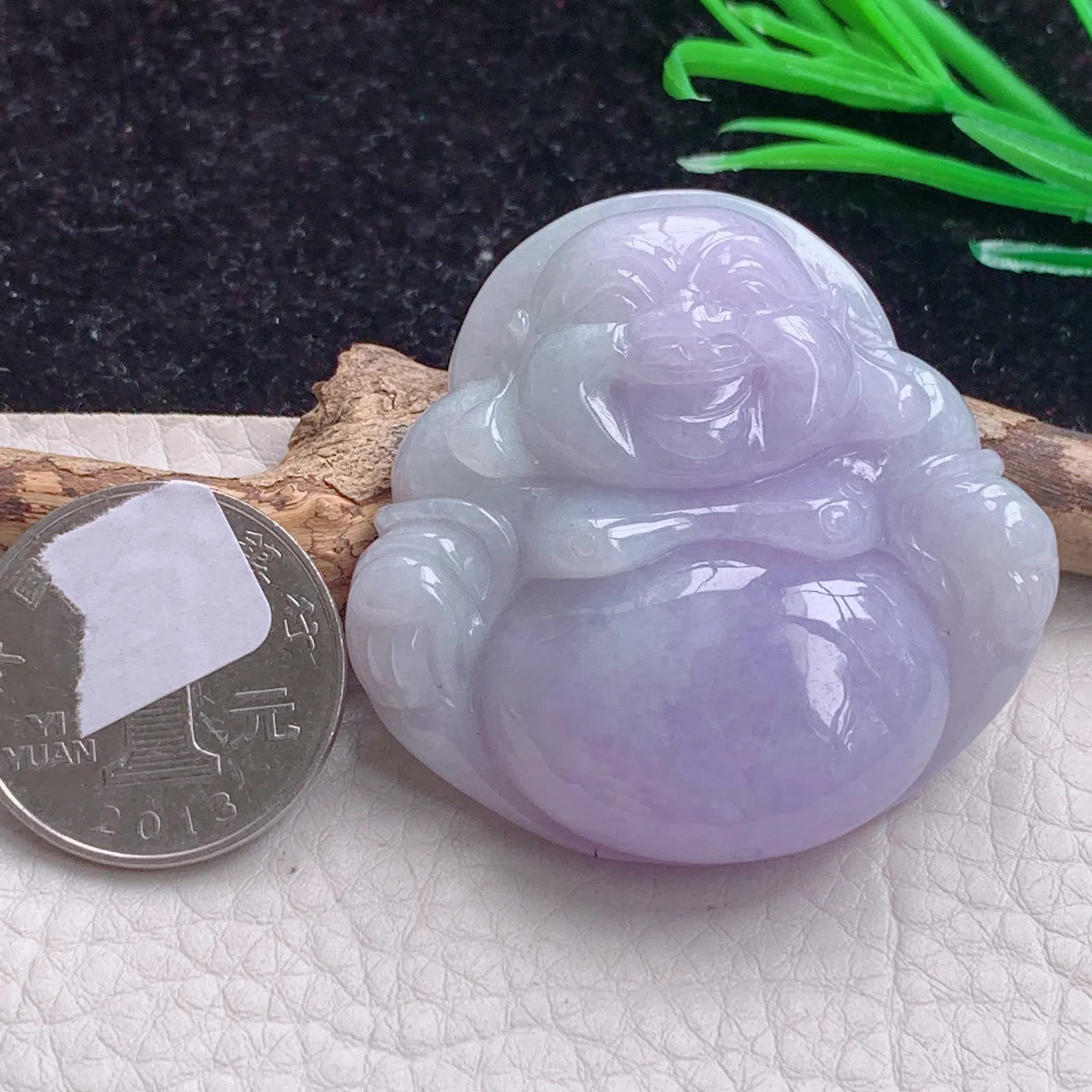 zen实拍45*46.5*12缅甸A货翡翠紫罗兰大佛公 开心佛玉吊坠 玉项坠