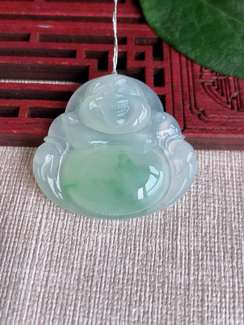 缅甸a货翡翠ddj老坑冰种飘花佛公吊坠 整体31.7×34.6×6.5mm 10.95