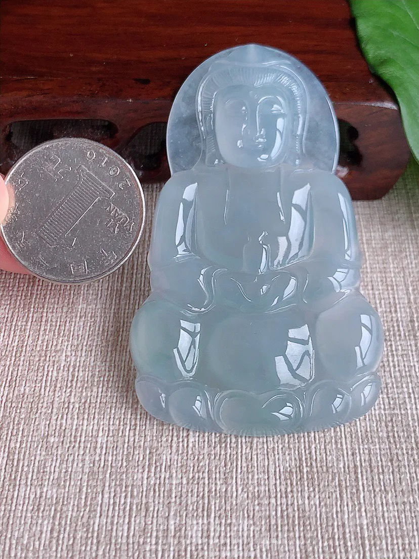 缅甸a货翡翠ddj老坑冰种白月光大正装观音吊坠 整体68.4×41.6×6mm 30.43