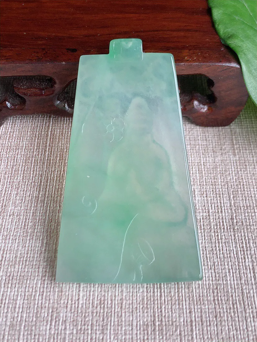 缅甸a货翡翠ddj老坑冰种晴水观音吊坠整体62.7×34.7×5.2mm 24.64