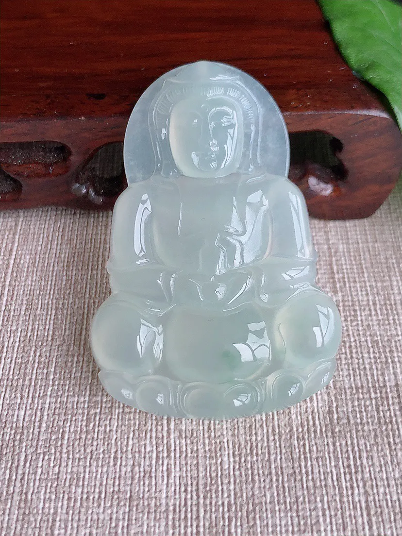 缅甸a货翡翠ddj老坑冰种正装观音吊坠 整体54.3×37.3×6mm 21.36