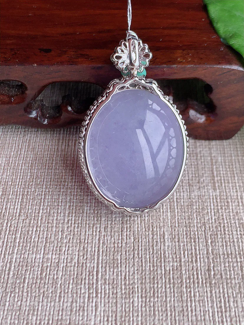 缅甸a货翡翠ddj老坑冰种18K金镶嵌紫罗兰蛋面吊坠 整体40.6×24.7×13.6裸石27×22.5mm 17.23