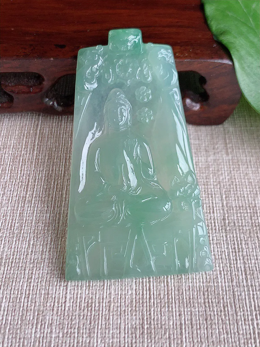 缅甸a货翡翠ddj老坑冰种晴水观音吊坠整体62.7×34.7×5.2mm 24.64