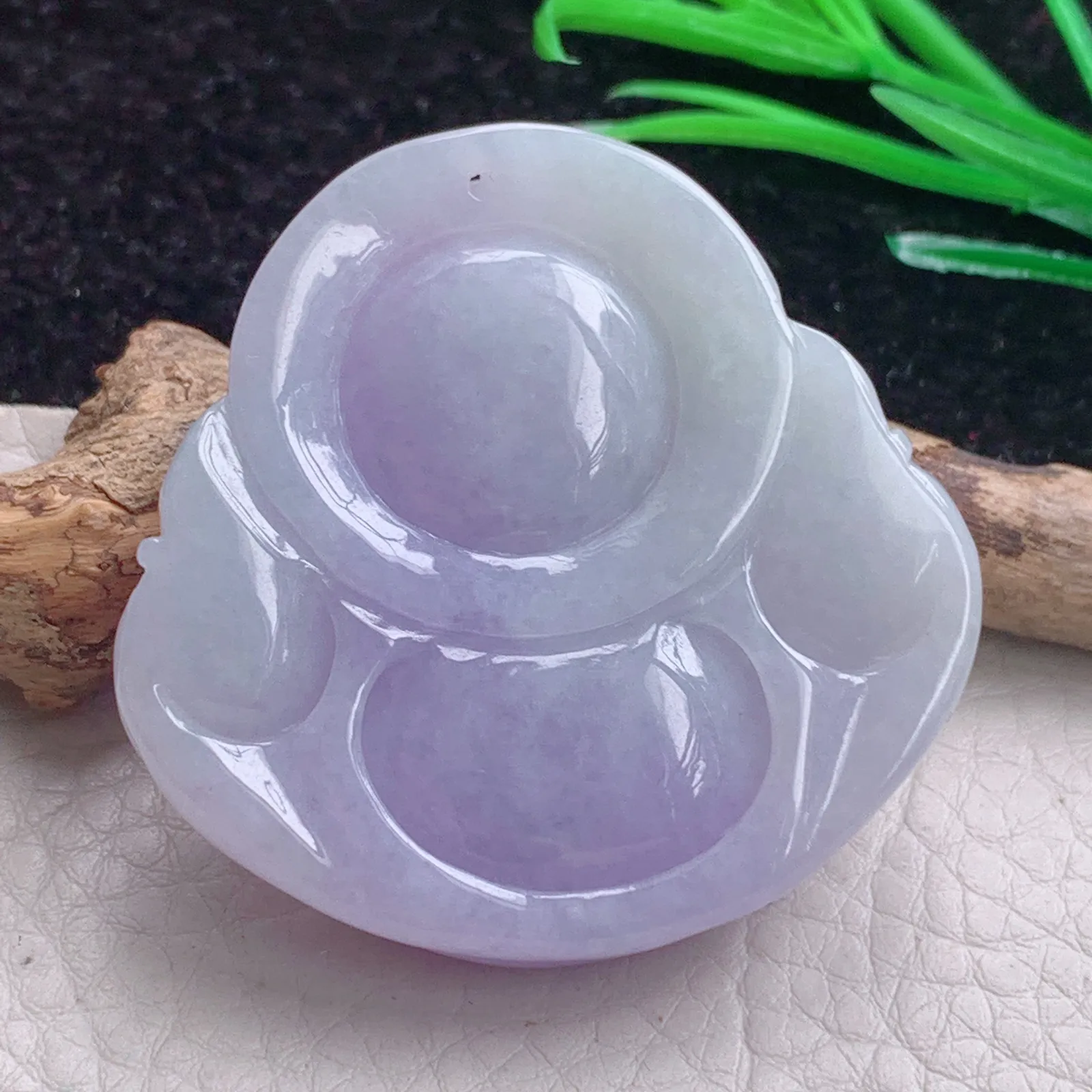 zen实拍45*46.5*12缅甸A货翡翠紫罗兰大佛公 开心佛玉吊坠 玉项坠