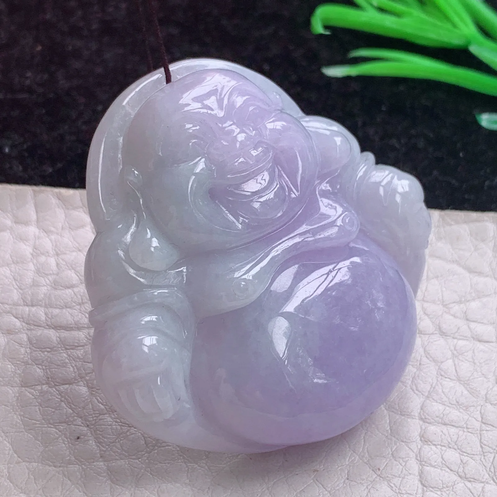 zen实拍45*46.5*12缅甸A货翡翠紫罗兰大佛公 开心佛玉吊坠 玉项坠