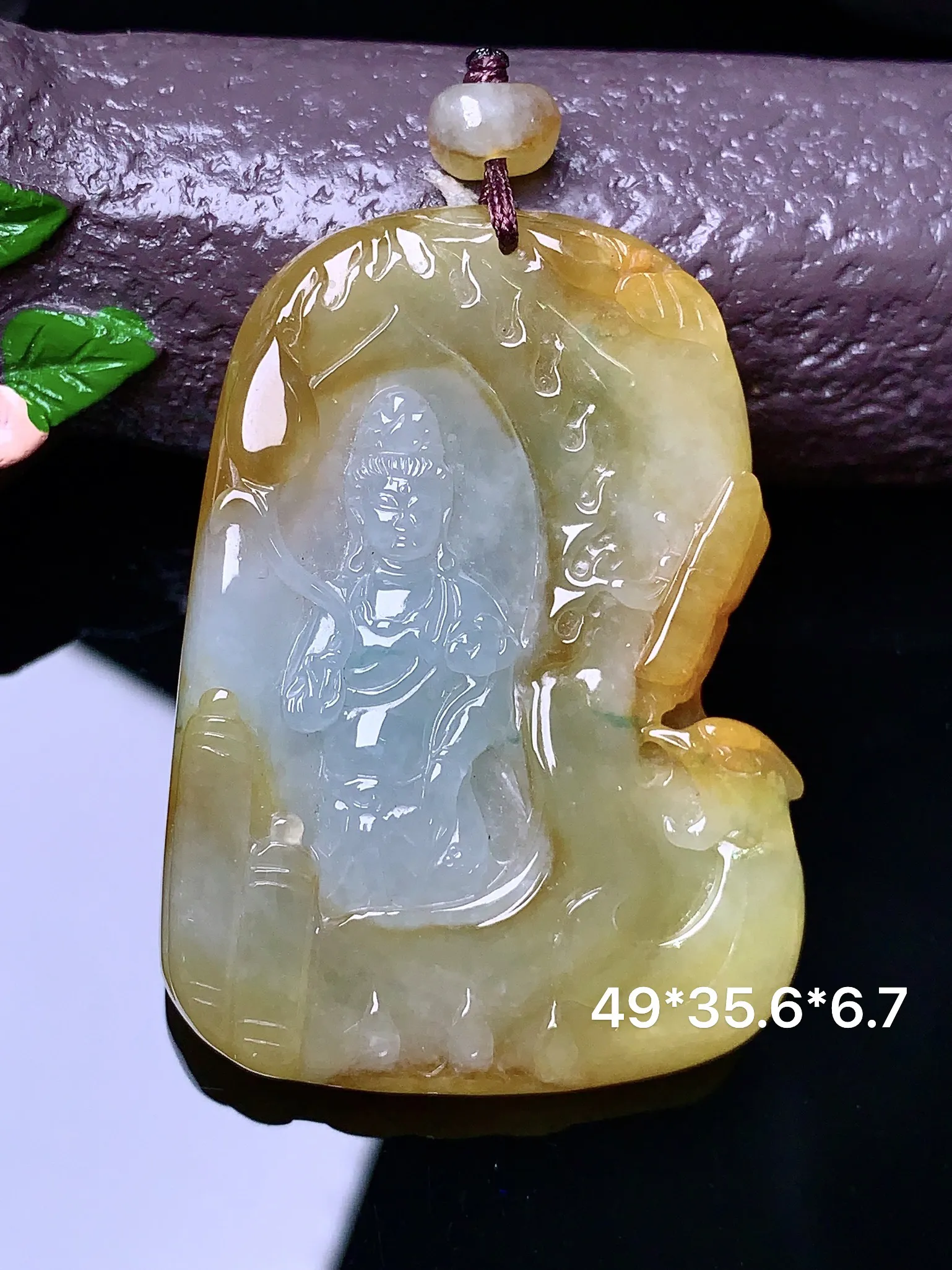黄翡观音吊坠 玉质细腻 色泽清新艳丽 整体尺寸49*35.6*6.7