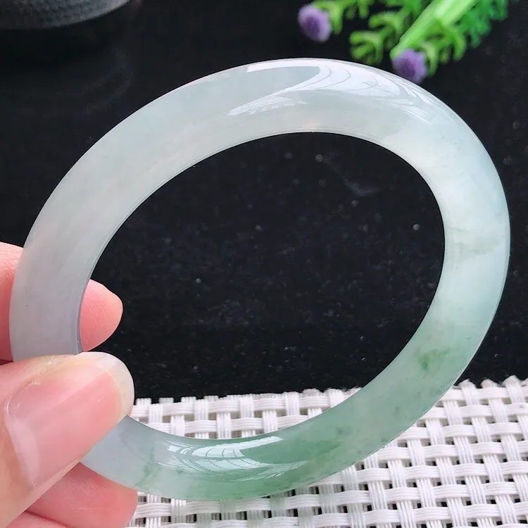 自然光57圈口老坑冰胶果冻胶飘花圆条手镯翡翠玉镯尺寸57/10/9.5