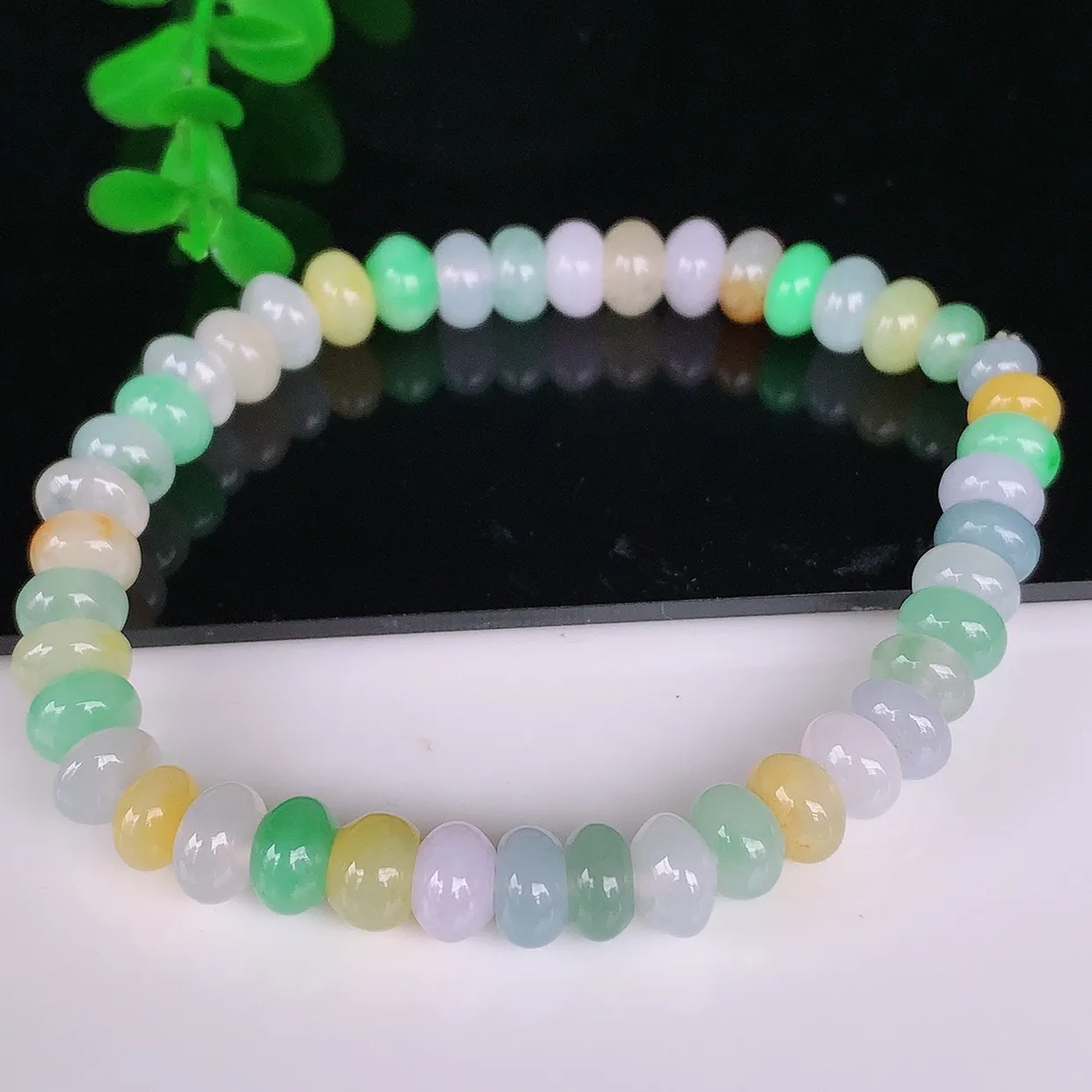 自然光实拍，冰润冰糯种多彩算盘珠翡翠手串手链，种老水足，冰清玉润  颜色漂亮  #46.6取一尺寸7