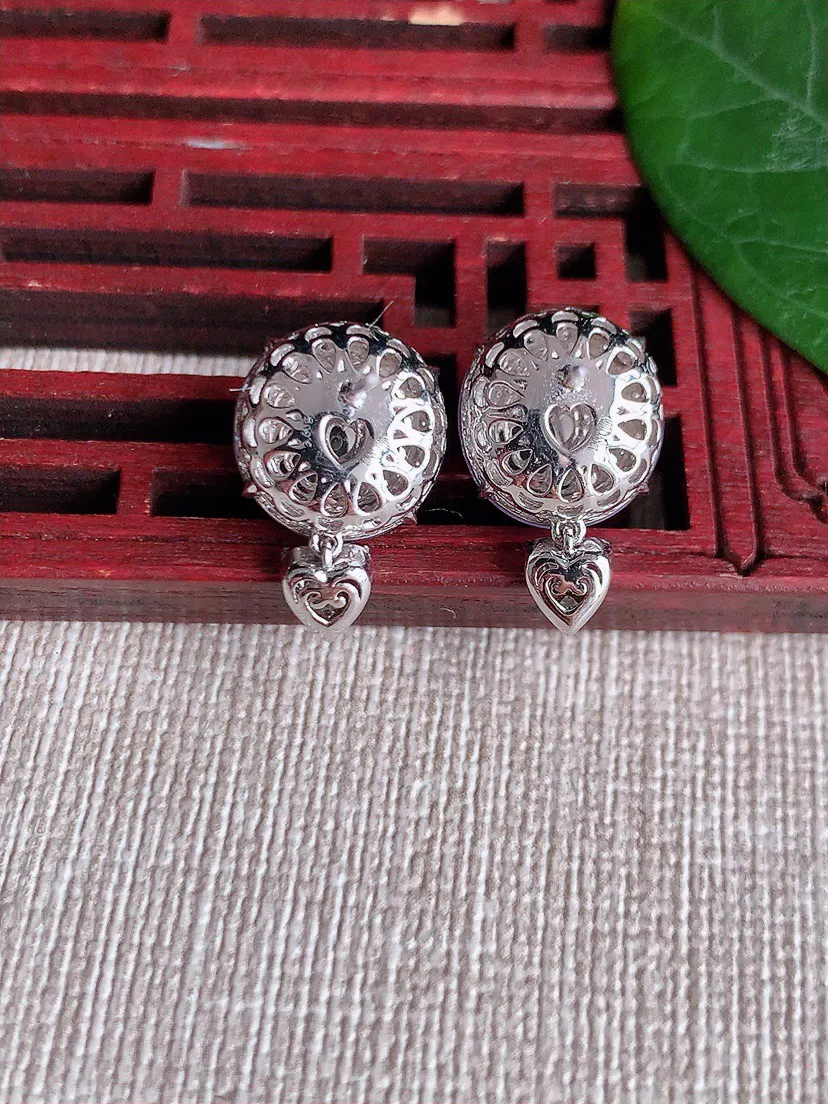 缅甸a货翡翠ddj老坑冰种18K金镶嵌紫罗兰蛋面耳坠 整体11.8×11mm 6.14