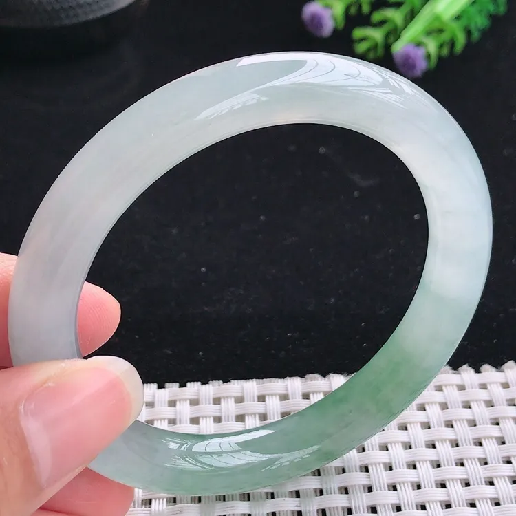 自然光57圈口老坑冰胶果冻胶飘花圆条手镯翡翠玉镯尺寸57/10/9.5