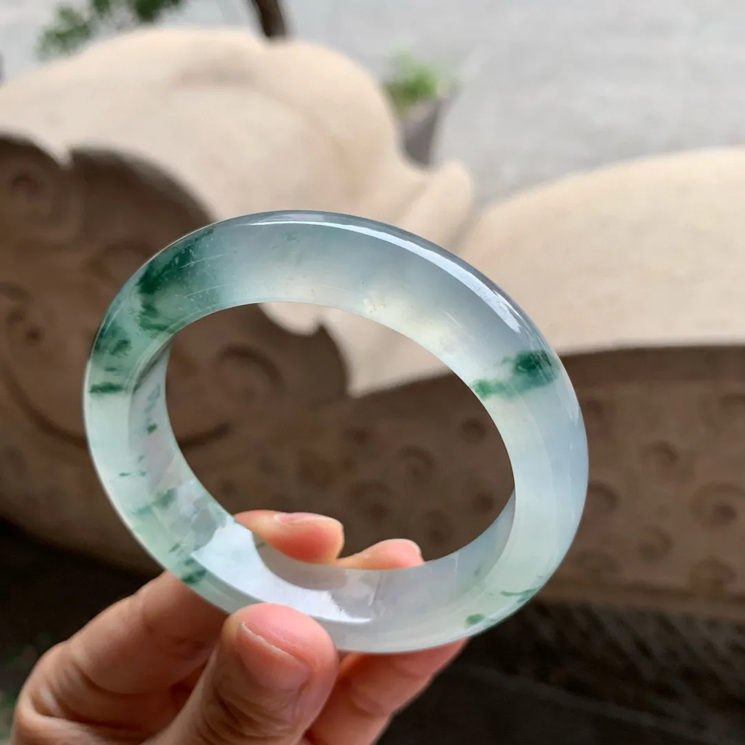 正圈玻璃种飘花 一丝牛毛纹无碍 尺寸:55.3/13.2/9.2  荧光闪闪 强刚光 懂货来