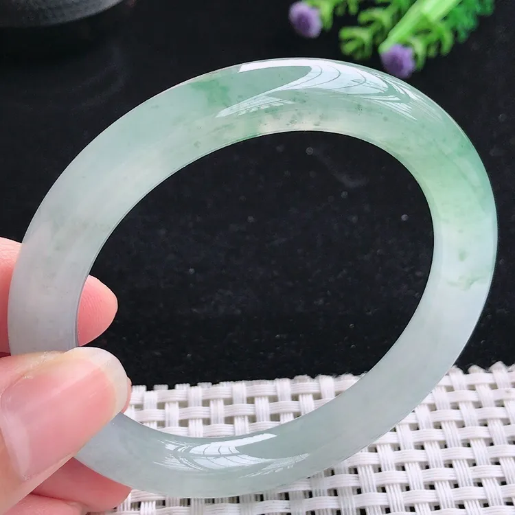 自然光57圈口老坑冰胶果冻胶飘花圆条手镯翡翠玉镯尺寸57/10/9.5