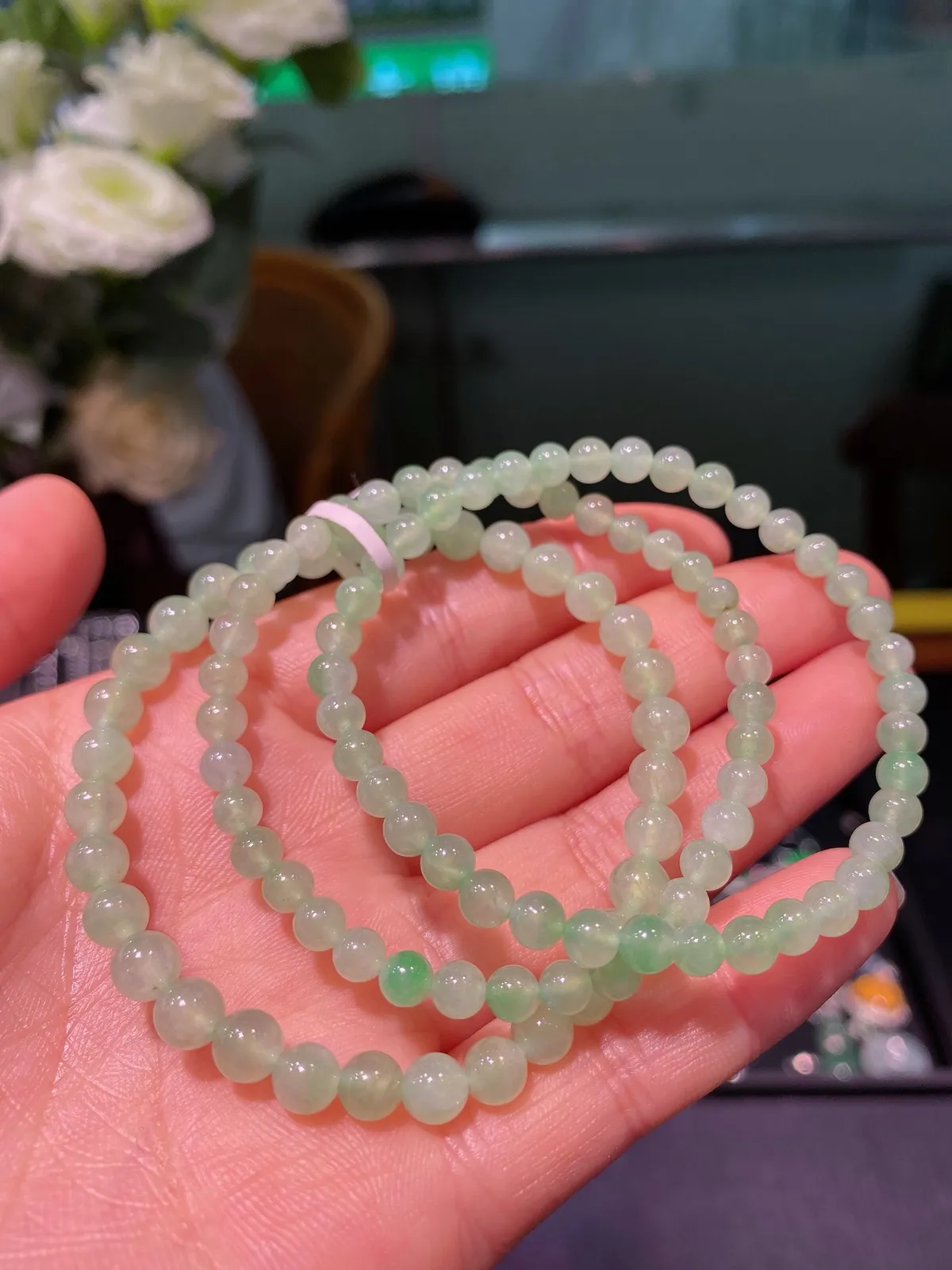 冰晴水圆珠手链，冰透水润～翠友专拍，一件价格，随机取一发货