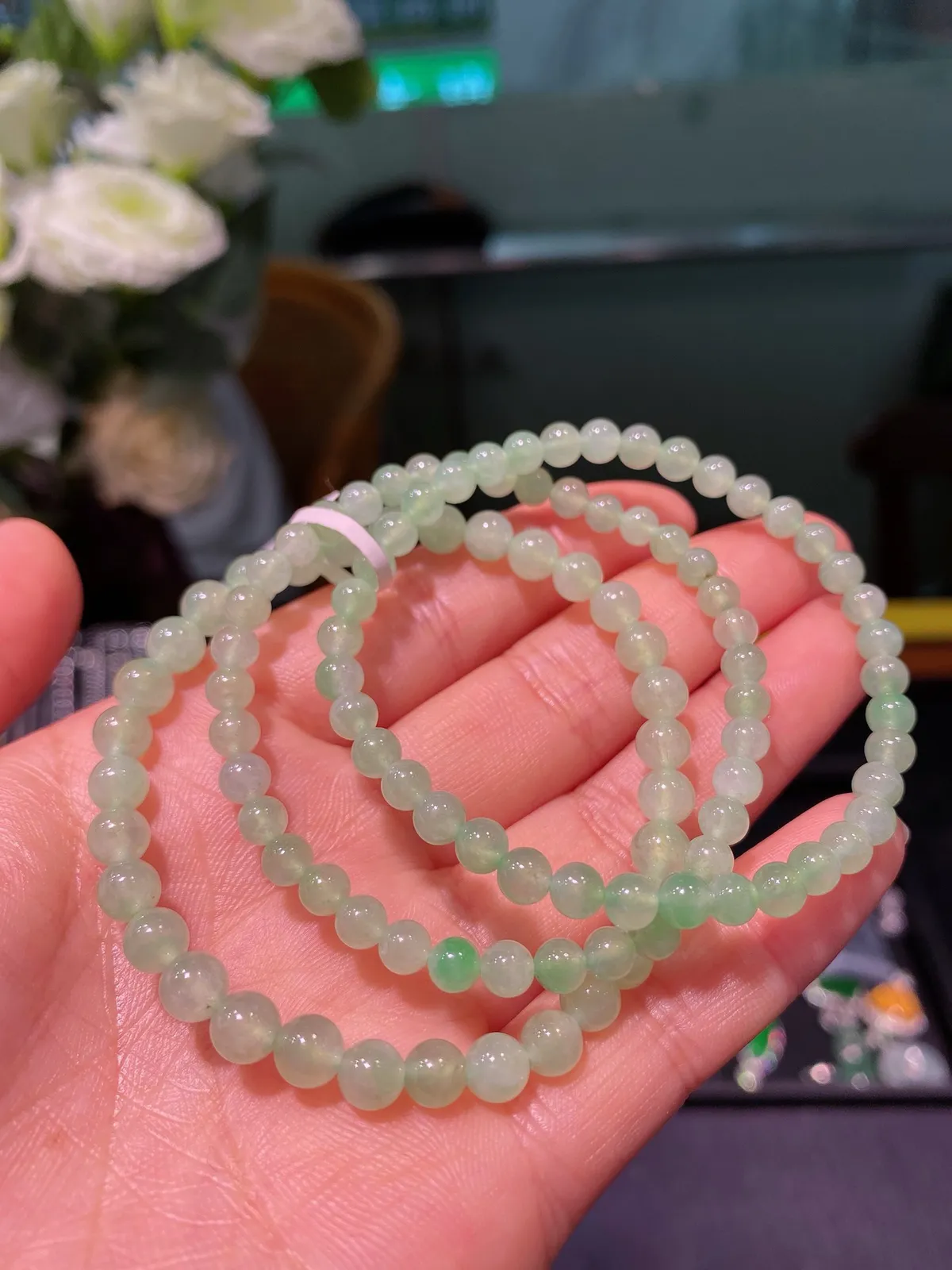 冰晴水圆珠手链，冰透水润～翠友专拍，一件价格，随机取一发货