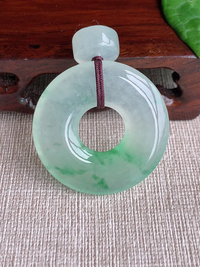 缅甸a货翡翠ddj老坑冰种飘绿平安环吊坠 整体35×5.5mm 14.72