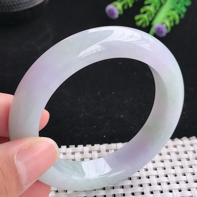 自然光54圈口老坑冰润水灵淡紫手镯翡翠玉镯尺寸54/12.8/9.5