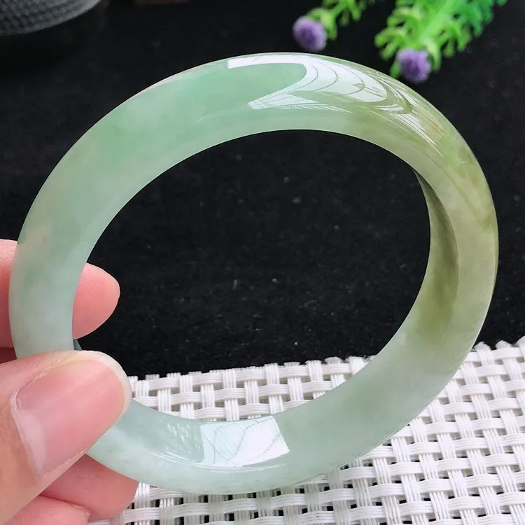 自然光59.5圈口老坑精美温润半山水黄翡手镯翡翠玉镯尺寸59.5/13.7/8.6