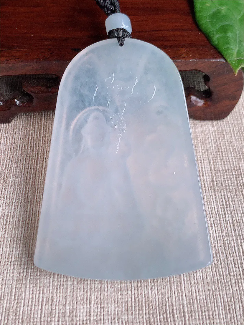 缅甸a货翡翠ddj老坑冰种白月光大势至菩萨吊坠 整体66×44.5×5mm 38.87