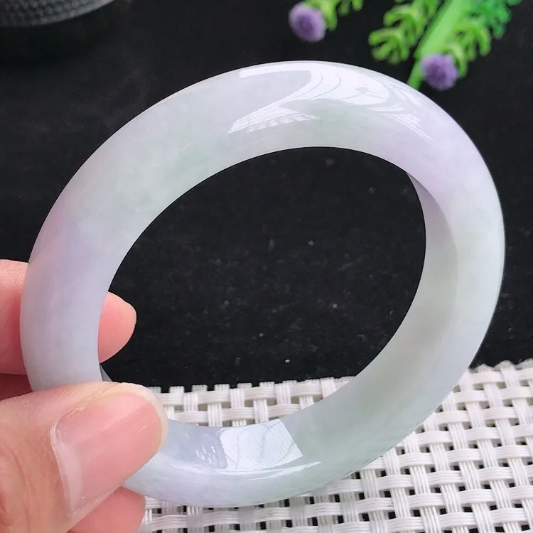 自然光54圈口老坑冰润水灵淡紫手镯翡翠玉镯尺寸54/12.8/9.5