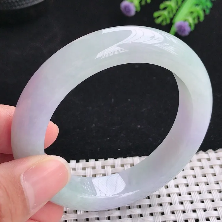 自然光54圈口老坑冰润水灵淡紫手镯翡翠玉镯尺寸54/12.8/9.5