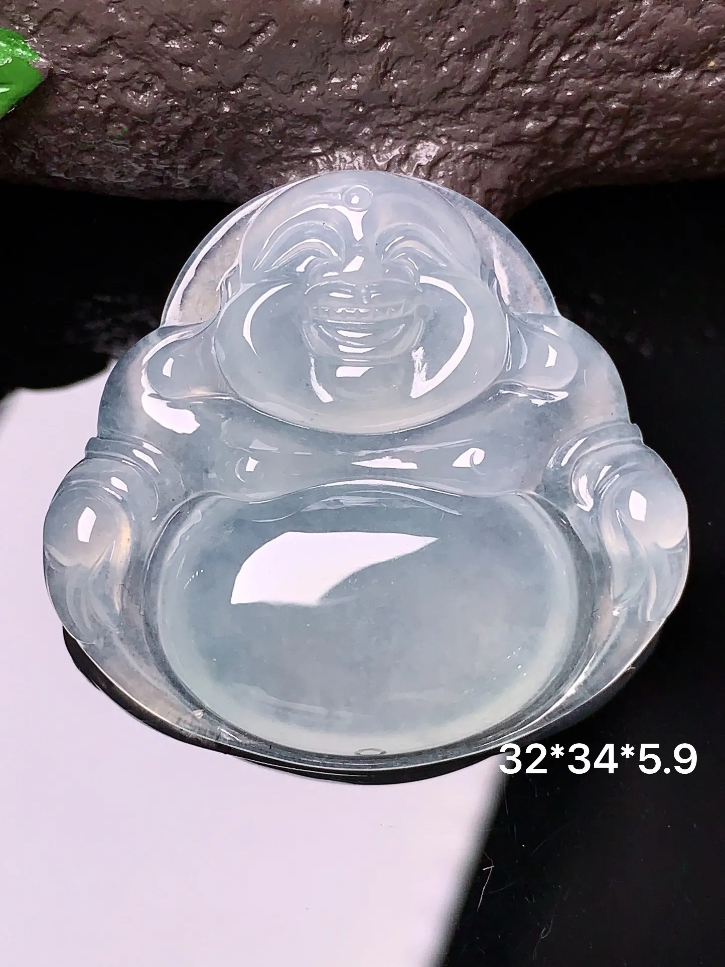 冰种佛公吊坠 玉质细腻 色泽清新艳丽 整体尺寸32*34*5.9