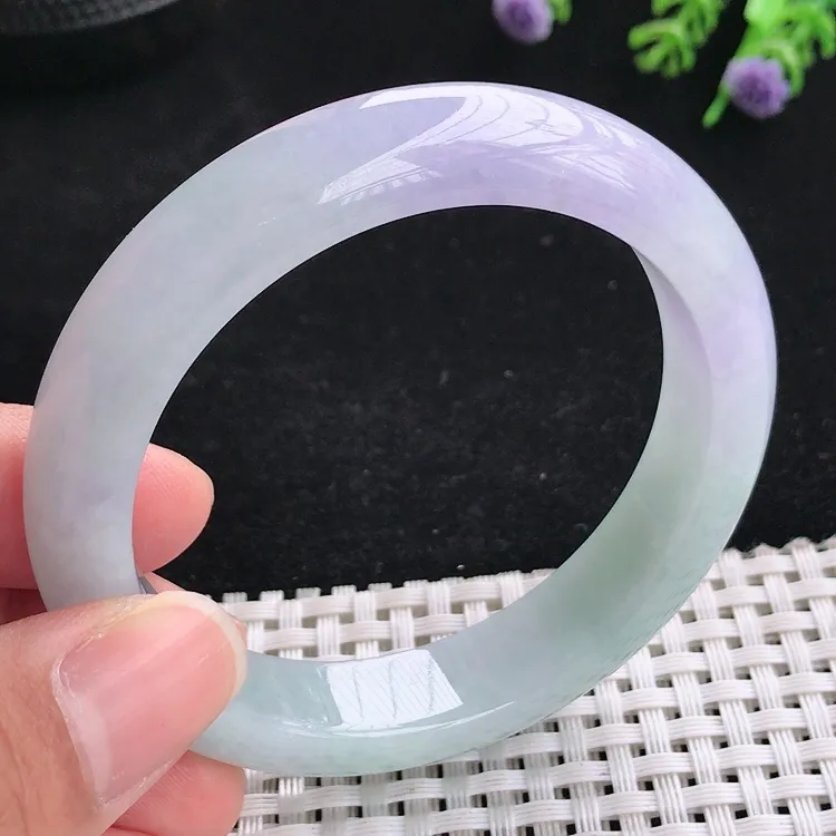 自然光54.5圈口老坑冰润起胶紫罗兰手镯翡翠玉镯尺寸54.5/11.9/8.5