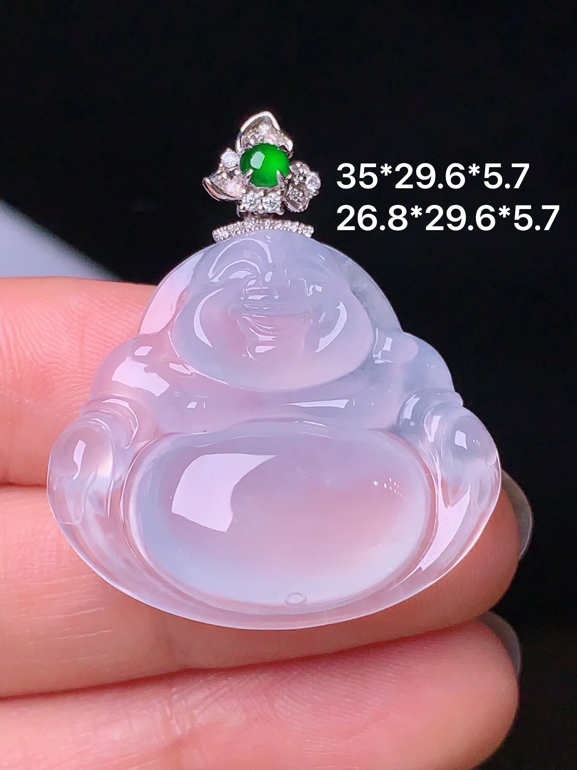 18k金钻镶嵌冰种佛公吊坠 玉质细腻 色泽清新艳丽 整体尺寸35*29.6*5.7
